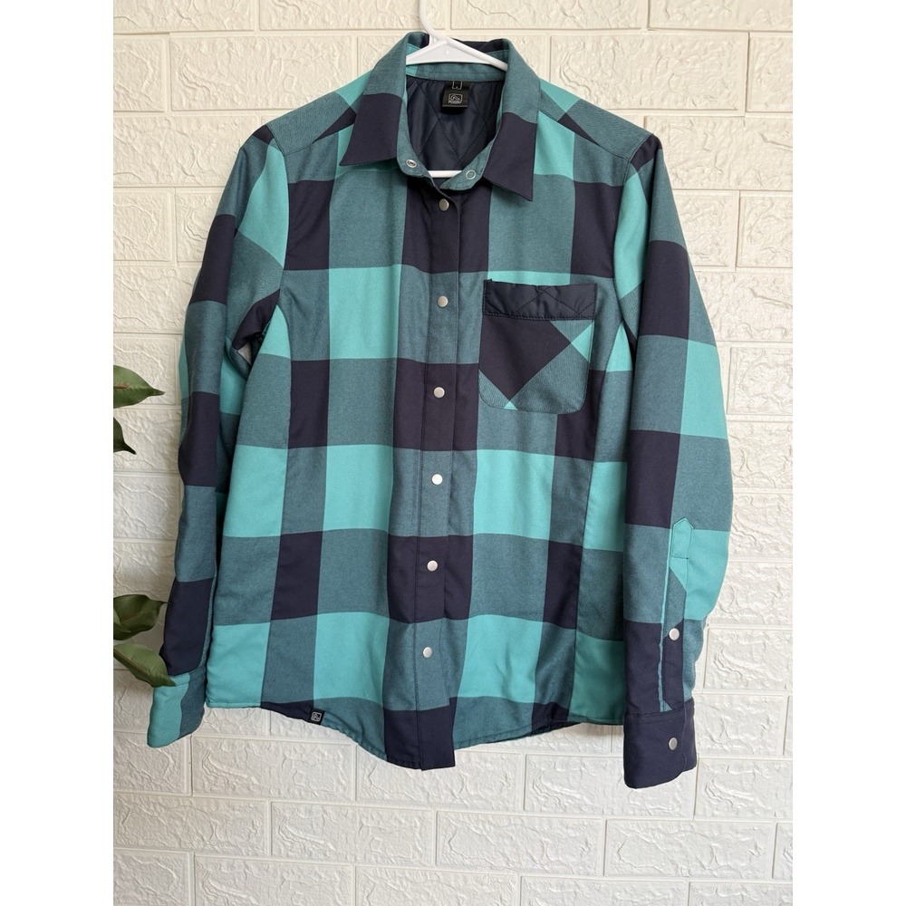 Flylow Penny Flannel Insulated Shirt Jacket Womens Small Blue Teal Plaid Shacket